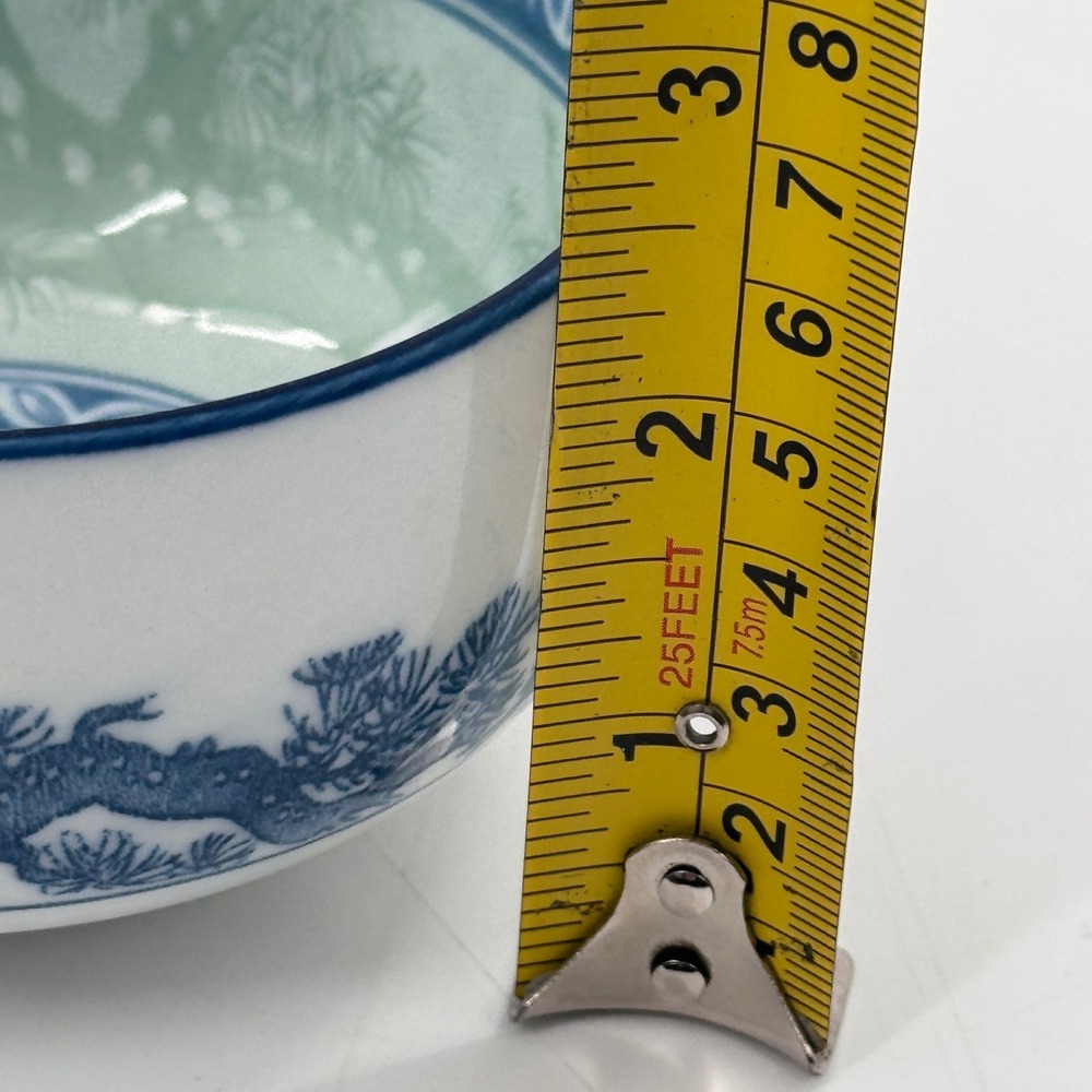 Vintage Korean Porcelain Rice Bowl Blue Green Crane Pine Tree Korea - Picture 7 of 8